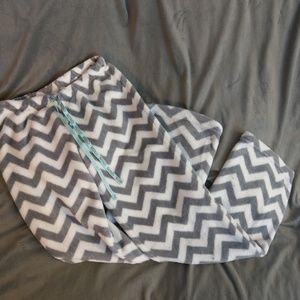 Fuzzy sleep pants gray and white chevron pattern